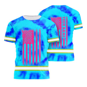 Hi Vis Shirt Reflective Tapes Tie Dye Pink Blue US Flag Custom Name Safety Workwear For Company, Group, Team