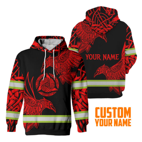 Hi Vis Hoodie Reflective Red Neon Viking Symbol Custom Name Safety Workwear For Workers, Runners, Cyclists - Image 2