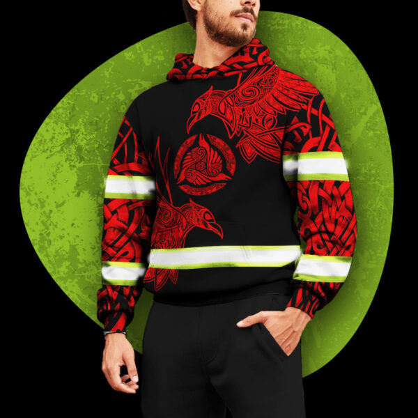 Hi Vis Hoodie Reflective Red Neon Viking Symbol Custom Name Safety Workwear For Workers, Runners, Cyclists - Image 3