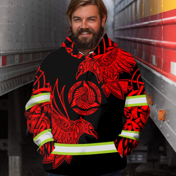Hi Vis Hoodie Reflective Red Neon Viking Symbol Custom Name Safety Workwear For Workers, Runners, Cyclists - Image 4
