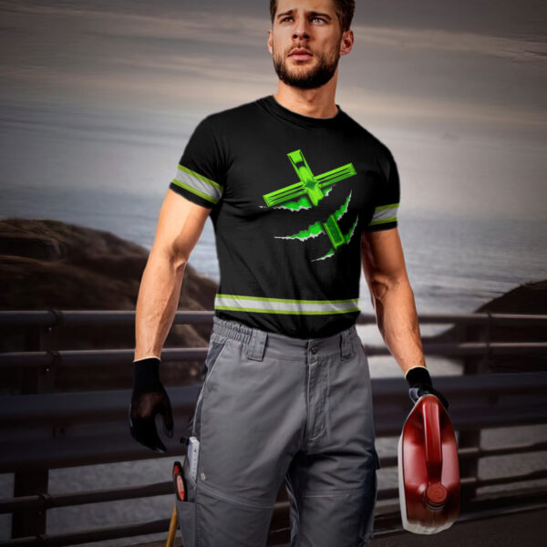 Hi Vis Shirt Reflective Jesus 1 Custom Name Safety Workwear For Truckers, Workers, Operator, Cyclists, Patriotic - Image 4