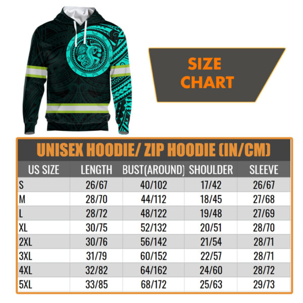 Hi Vis Hoodie Reflective Tapes Mint Gecko Hawaiian Polynesian Tribal Custom Name Safety Workwear For Workers, Runners, Cyclists - Image 5