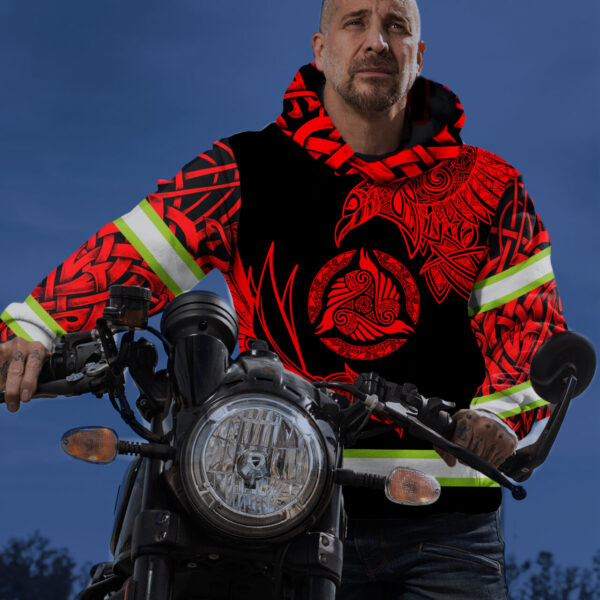 Hi Vis Hoodie Reflective Red Neon Viking Symbol Custom Name Safety Workwear For Workers, Runners, Cyclists - Image 6