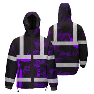 Hi Vis Jacket Waterproof And Windproof Reflective Skull Violet Camo Neon US Flag Custom Name Safety Workwear