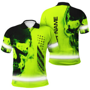 Hi Vis Polo Shirt Reflective Skull Custom Name Safety Workwear For Skull Lovers