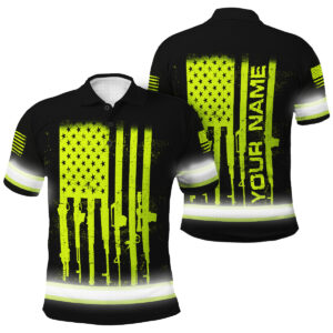 Hi Vis Polo Orange And Black Reflective Rifle Flag Breathable Safety Work Shirts