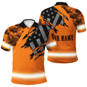 Hi Vis Polo Shirt Reflective Camo Orange Neon Scratch US Flag Custom Name