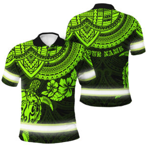 Hi Vis Polo Shirts Reflective Tapes Green Turtle Flower Hawaiian Polynesian Tribal Custom Name Safety Workwear For Workers, Runners, Cyclists