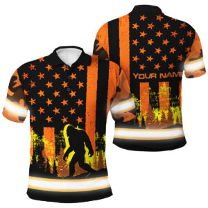 Hi Vis Polo Shirt Reflective Orange USA Flag With BigFoot