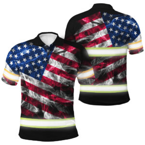 Hi Vis Polo Shirt Reflective Smoke USA Flag Red Blue Safety Workwear