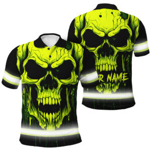 Hi Vis Polo Shirts Reflective Lime Neon Skull Custom Name Safety Workwear For Workers, Runners, Cyclists, Patriotic