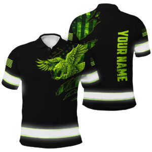 Hi Vis Polo Shirt Reflective Tapes Green Neon Eagle US Flag Custom