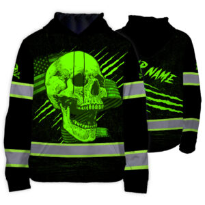 Hi Vis Hoodie Reflective Tapes Green Skull And US Flag