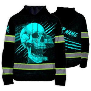 Hi Vis Hoodie Reflective Tapes Blue Skull And US Flag