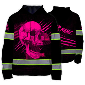 Hi Vis Hoodie Reflective Tapes Pink Skull And US Flag