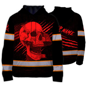 Hi Vis Hoodie Reflective Tapes Red Skull And US Flag