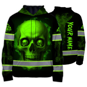 Hi Vis Hoodie Reflective Tapes Gradient Green Neon Skull Smoke Custom Name