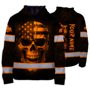 Hi Vis Hoodie Reflective Tapes Orange Neon Skull US Flag 3 Custom Name