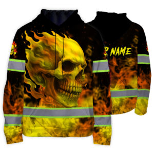 Hi Vis Hoodie Reflective Tapes Orange Neon Skull 5 Custom Name