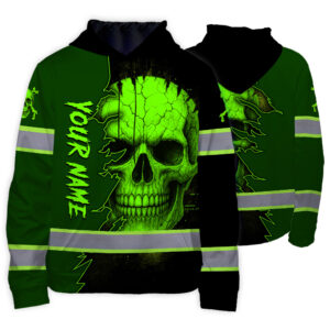 Hi Vis Hoodie Reflective Tapes Green Neon Skull Scratch 3 Custom Name