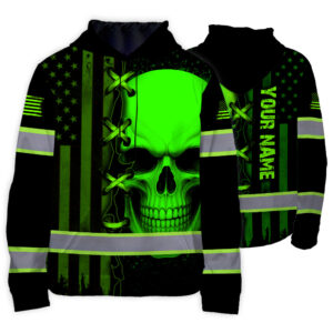 Hi Vis Hoodie Reflective Tapes Green Neon Skull Scratch 4 Custom Name