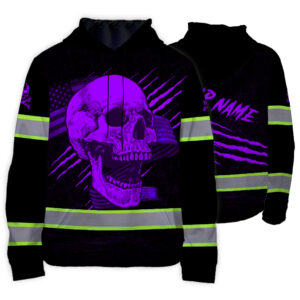 Hi Vis Hoodie Reflective Tapes Violet Skull And US Flag
