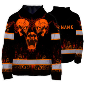 Hi Vis Hoodie Reflective Tapes Orange Neon Skull 3 Custom Name